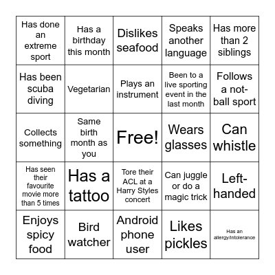 Ice Breaker Bingo!! Bingo Card