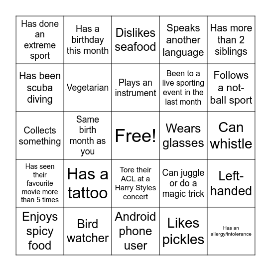 Ice Breaker Bingo!! Bingo Card