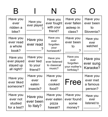 Have you ever Bingo Card