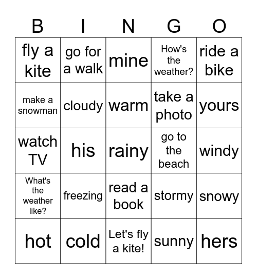 2 klasa, 8 unit Bingo Card