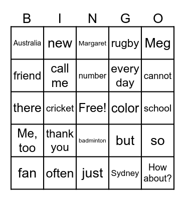 1st grade-Unit 1 Bingo Card