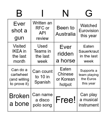 ConnPlat Bingo Card