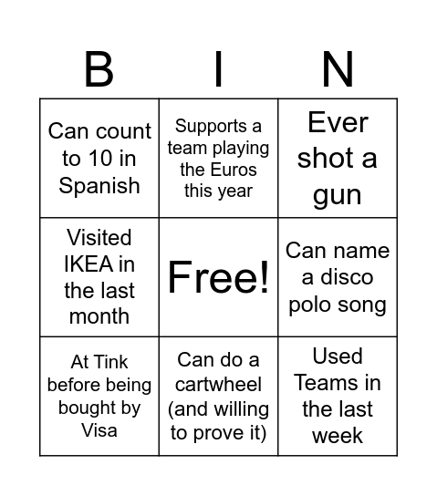 ConnPlat Bingo Card