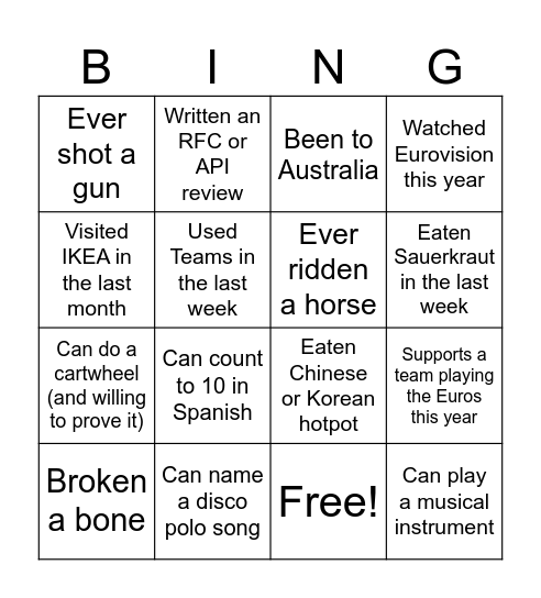 ConnPlat Bingo Card