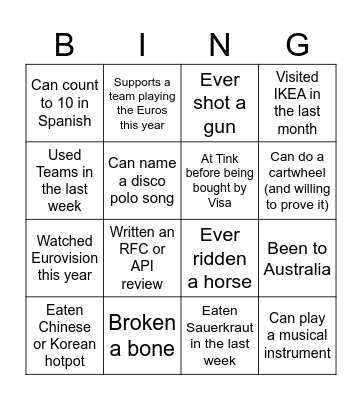 ConnPlat Bingo Card