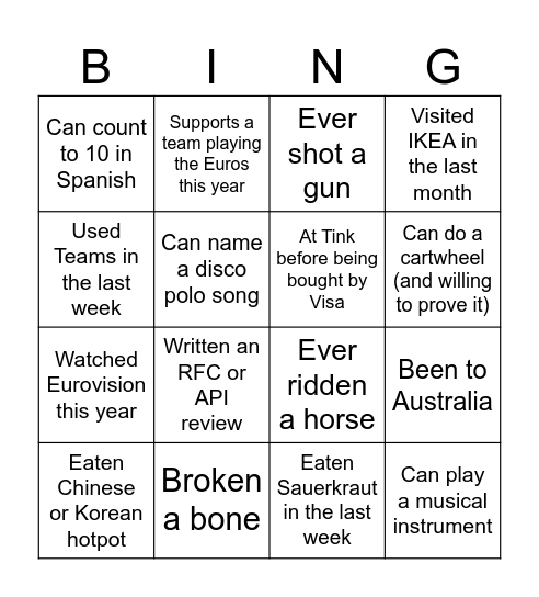 ConnPlat Bingo Card