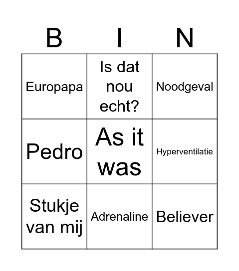 Muziekbingo Card