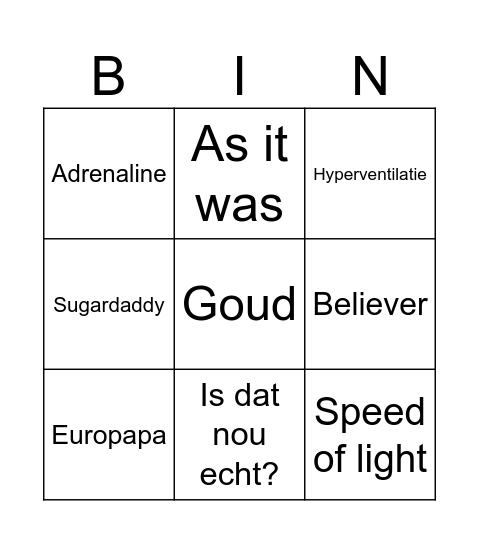 Muziekbingo Card