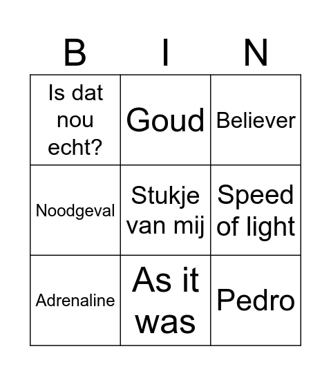 Muziekbingo Card