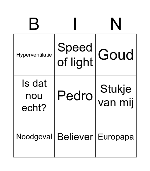 Muziekbingo Card