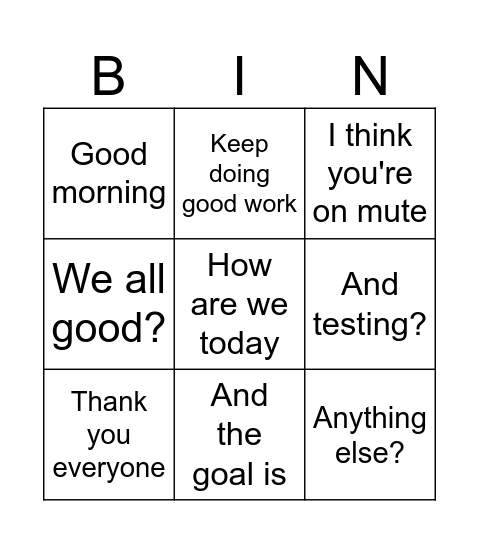 Standup Bingo Card