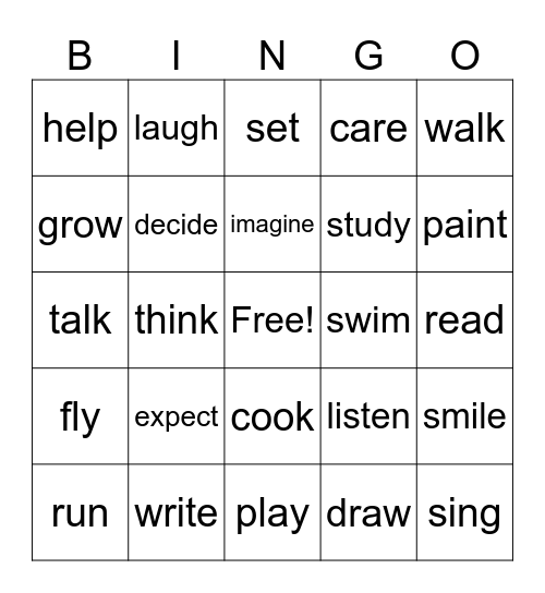 Actions Bingo Card