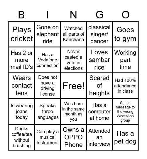 Human Bingo Card