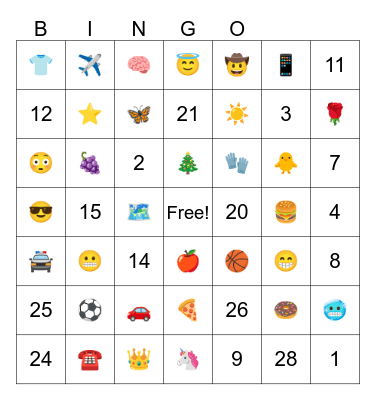 The Emoji and Numbers Bingo Card