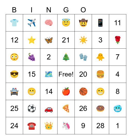 The Emoji and Numbers Bingo Card