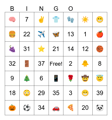 The Emoji and Numbers Bingo Card
