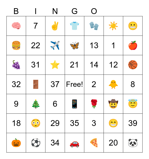 The Emoji and Numbers Bingo Card
