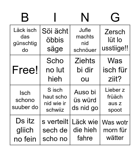 Äxgüsi Bingo Card