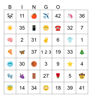 The Emoji and Numbers Bingo Card