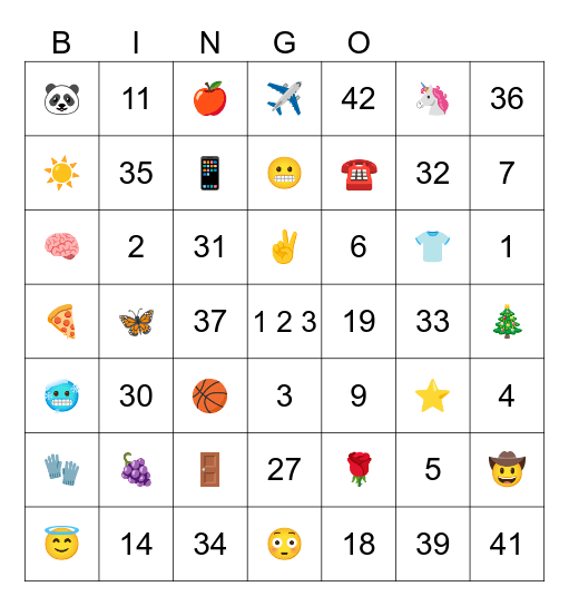 The Emoji and Numbers Bingo Card