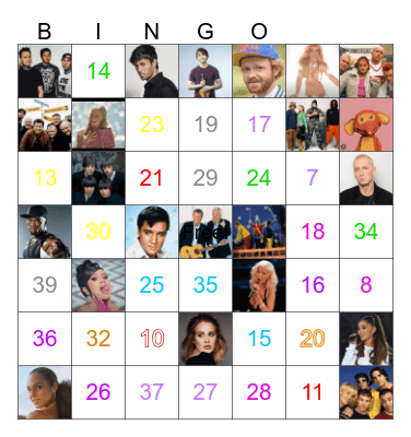 Images and Numbers Bingo Card