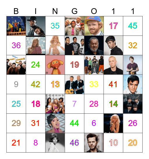 Images and Numbers Bingo Card