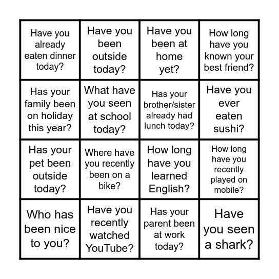 Have you ever...? Bingo Card