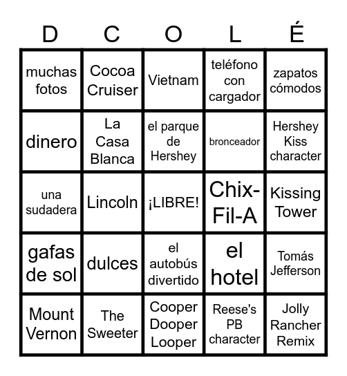 ¡DC OLÉ! Bingo Card