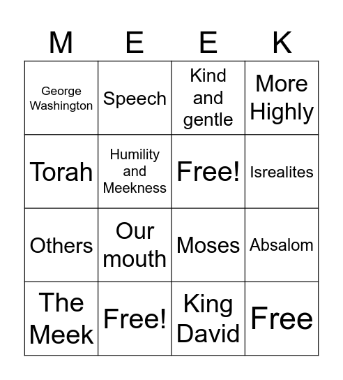 Humility and Meekness Bingo Card