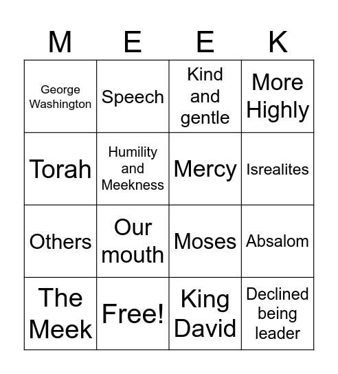 Humility and Meekness bingo Card