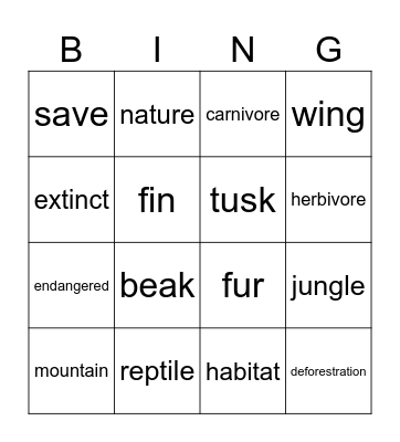 Wild Animals Bingo Card