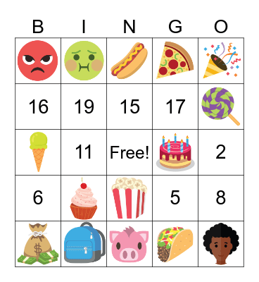 Emoji and numbers Bingo Card