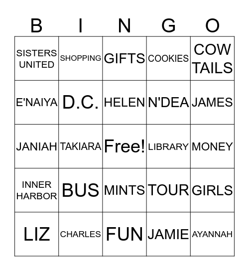 Traveling with Sisters United  Bingo Card