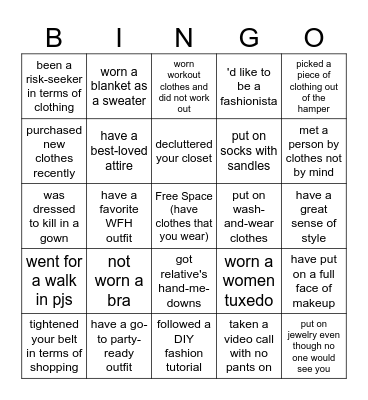 Mark the space if you: Bingo Card