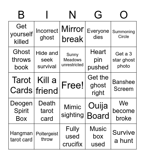 Malachi's Phasmophobia Bingo Card