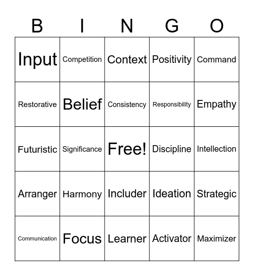 Strengths Bingo Card