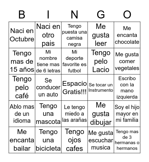 Bingo de Personas Bingo Card