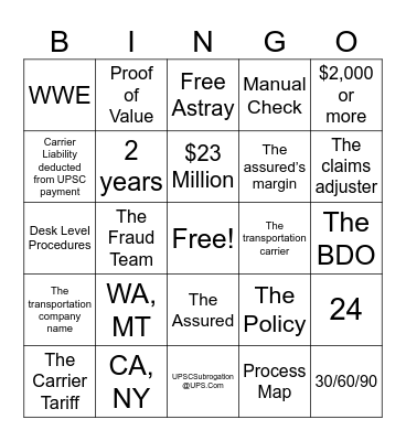 Subrogation Bingo Card