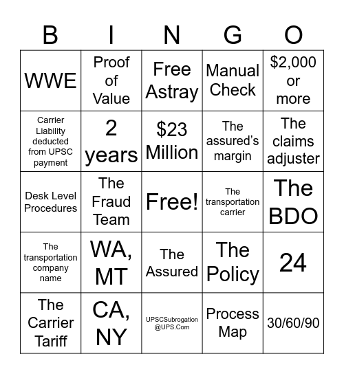 Subrogation Bingo Card