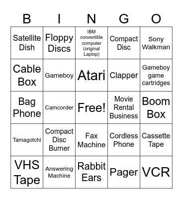1980's Technology Bingo Card