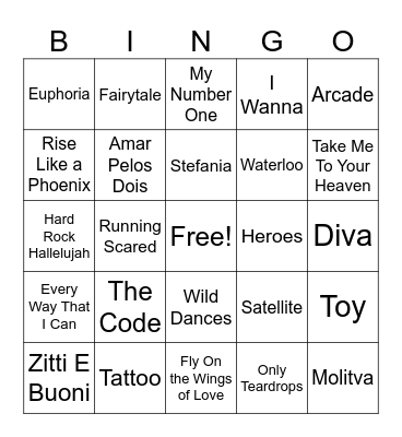 Eurovision Bingo Card