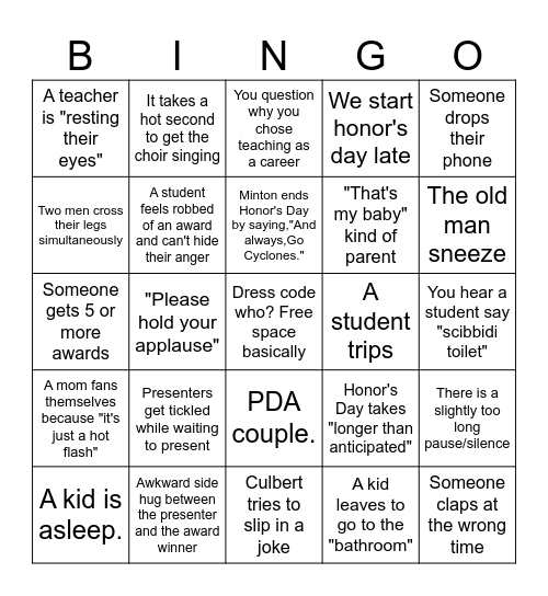 Honor's Day Bingo 2024 Bingo Card