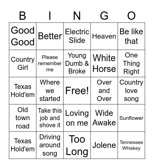 "Cowboy" Bingo Card