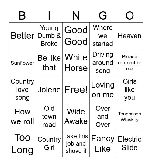 "Cowboy" Bingo Card