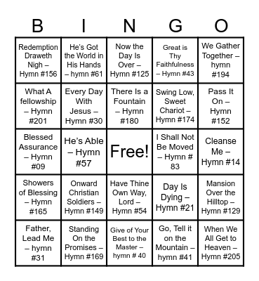 Advent Youth Sing Bingo Card