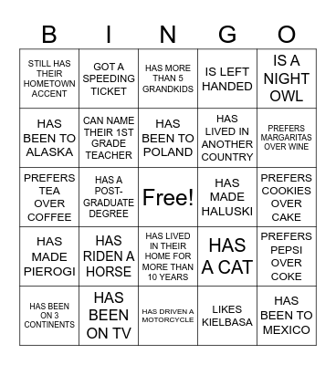 STETZ FAMILY REUNION Bingo Card