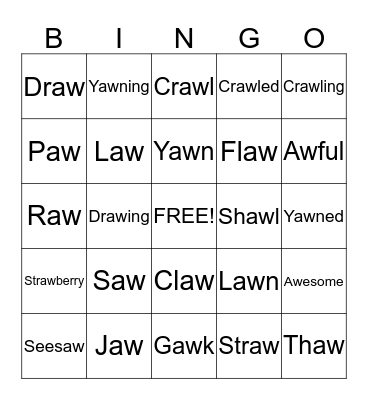 Aw Words Bingo Card