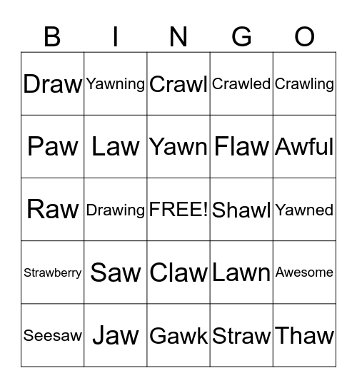 Aw Words Bingo Card