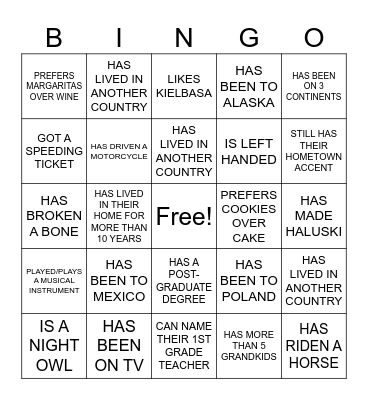 STETZ FAMILY REUNION Bingo Card