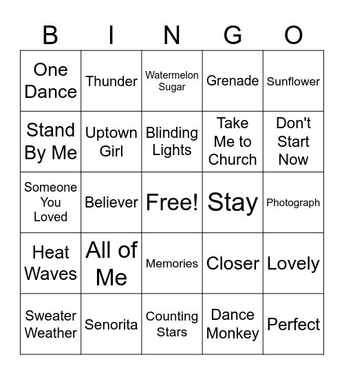 Song Titles Bingo Card